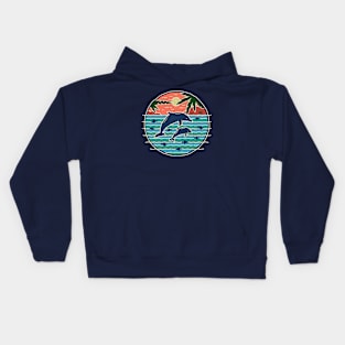 Dolphins - Rustic Sunset Paradise Scene Kids Hoodie